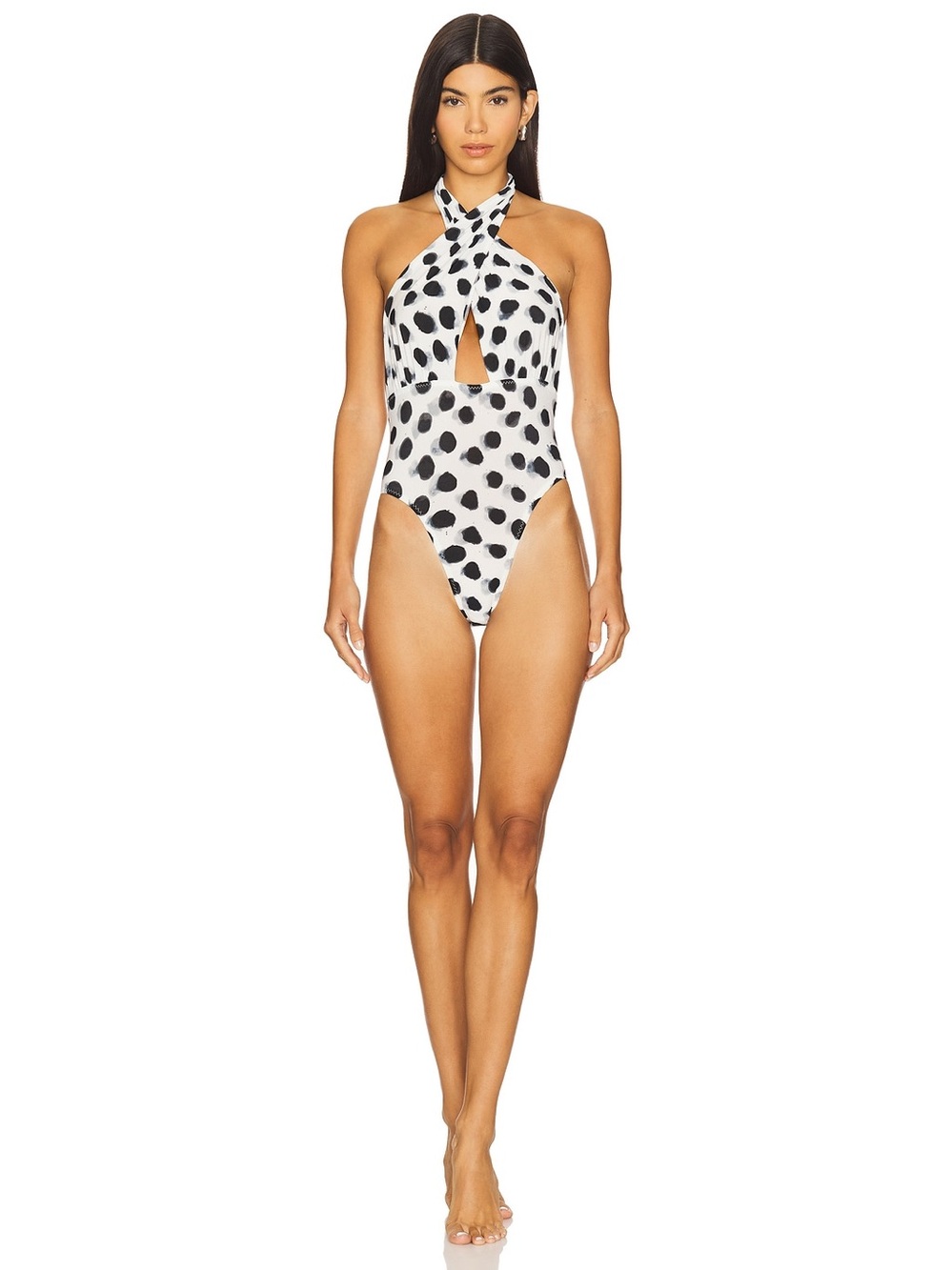 NWT Norma Kamali Cross Halter Mio Top in Paint Dots